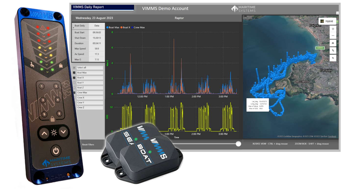 VIMMS helm display and remote sensors connected to the VIMMS fleet dashboard